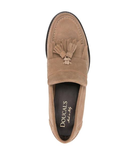 Doucal's Brown Fringed Tassel-detail Suede Loafers for men
