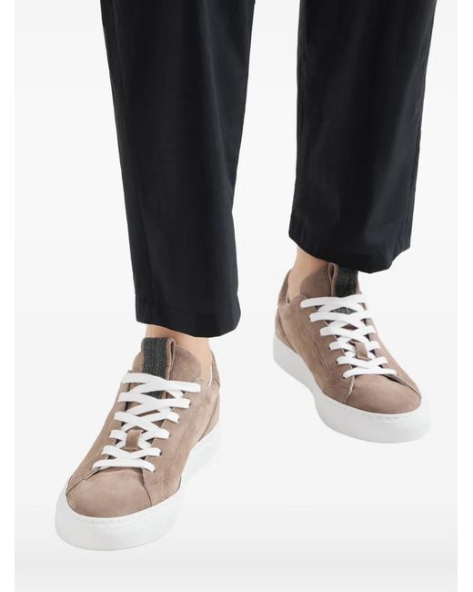 Brunello Cucinelli Brown Suede Sneakers With Precious Loop