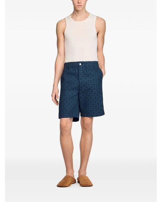 Sandro Blue Square Cross Denim Shorts for men