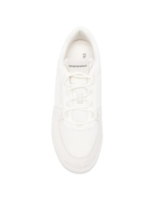 Emporio Armani White Panelled Lace-Up Sneakers for men