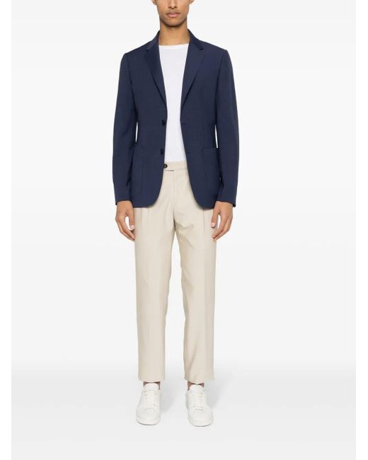 Zegna Blue Single-Breasted Wool Blazer for men