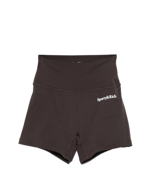 Sporty & Rich Brown Logo-Print Stretch-Design Shorts