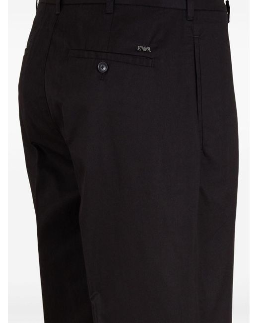 Emporio Armani Black Cotton-blend Tapered Trousers for men