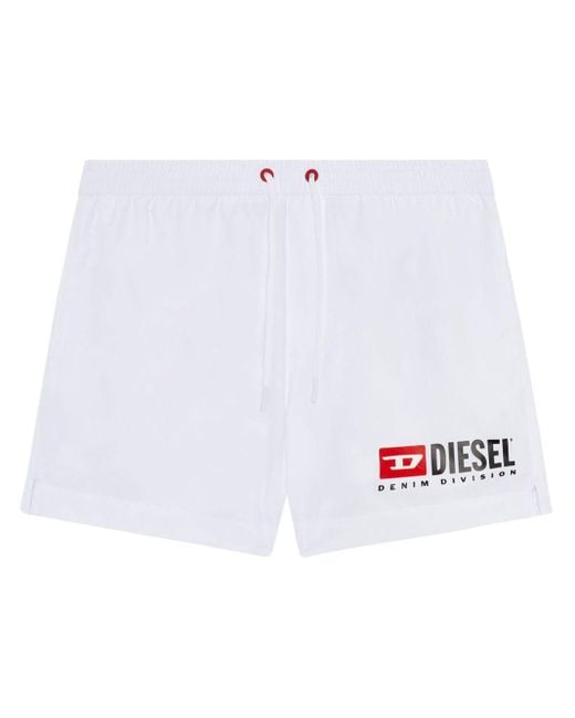 DIESEL White Logo-Print Swim Shorts for men