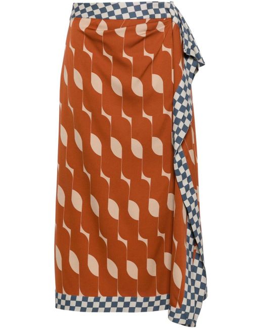 Jupe drapée à imprimé géométrique Dries Van Noten en coloris Orange