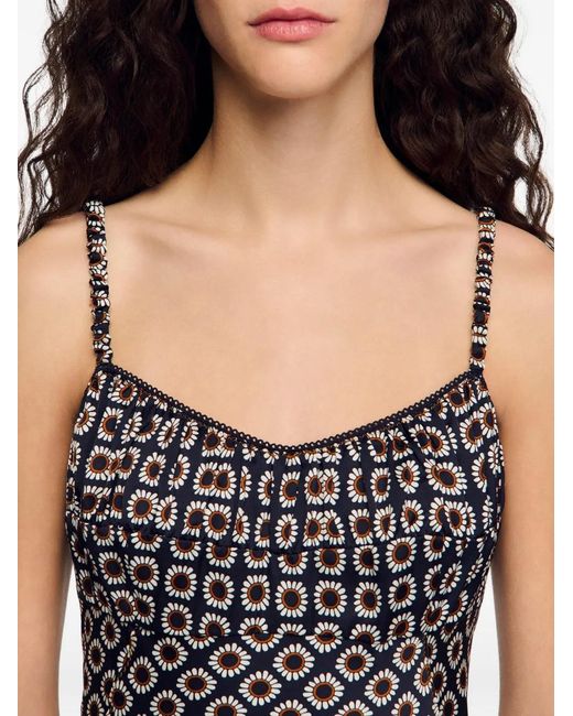 Sandro Purple Maxi Printed Lace-Up Dress