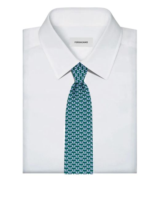Ferragamo Green Terrier-Print Silk Tie for men