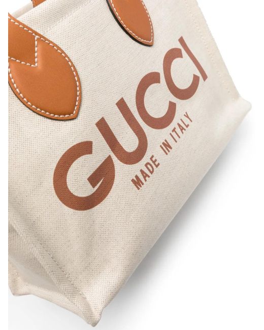 Gucci Natural Logo-print Leather-trim Canvas Tote