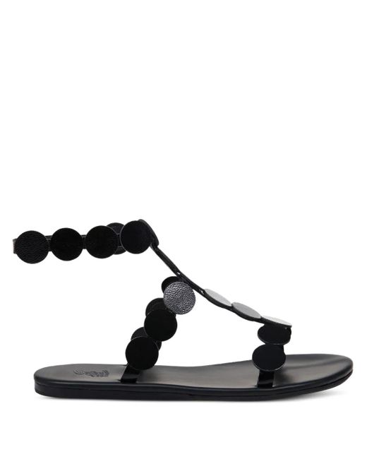 Ancient Greek Sandals Black Flache Triton Sandalen Mit Kreisverzierung
