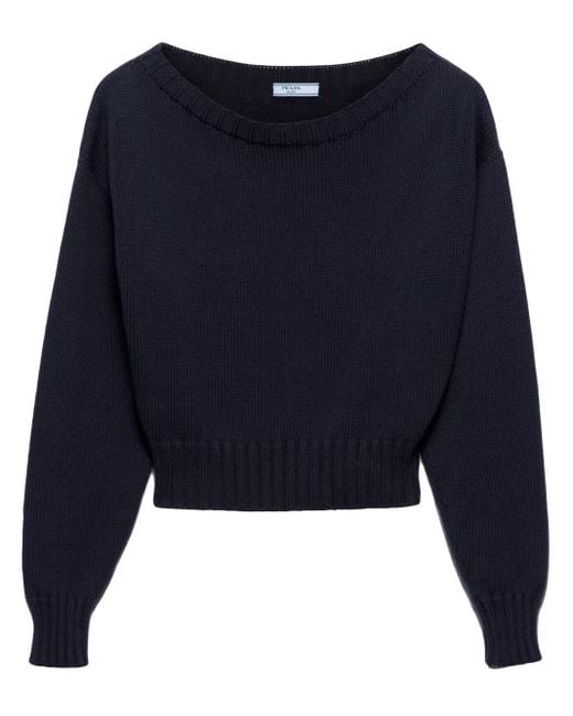 Prada Blue Pullover Mit U-Boot-Ausschnitt