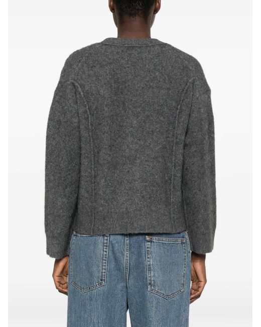 Maje Gray Button-Up Patch-Pocket Cardigan