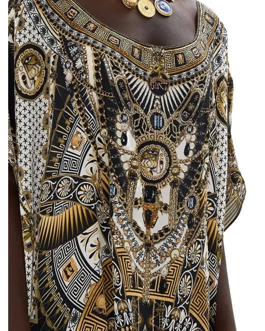 Camilla White Kaftankleid mit Temples of Dendara -Print