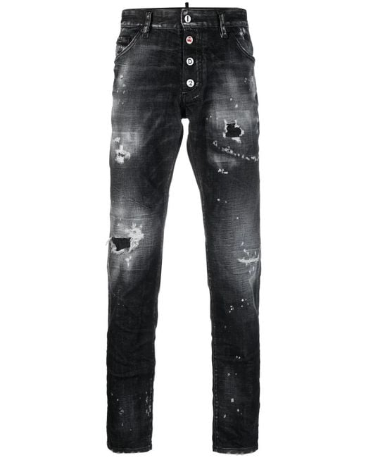 DSquared² Blue Distressed Slim-Cut Jeans for men
