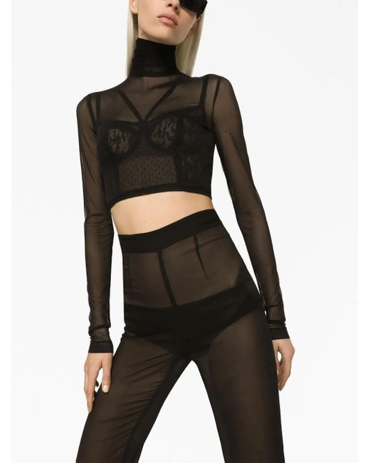 Dolce & Gabbana Black Semi-Sheer Chiffon Flared Trousers