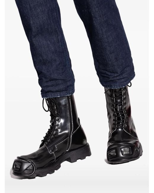 DIESEL Black D-Hammer Lace-Up Toe-Cap Boots for men