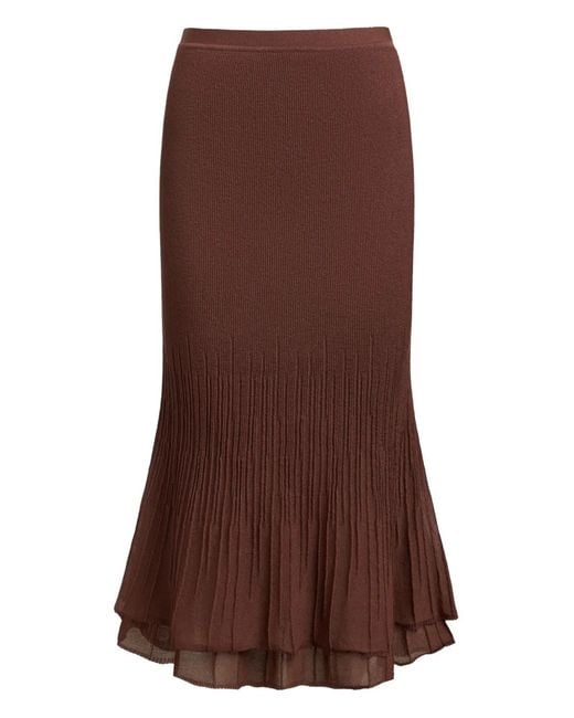 12 STOREEZ Brown Elastic-Waist Pleated Skirt