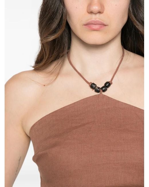 Faithfull The Brand Brown Amaia Bead-Embellished Ruched Cami Top