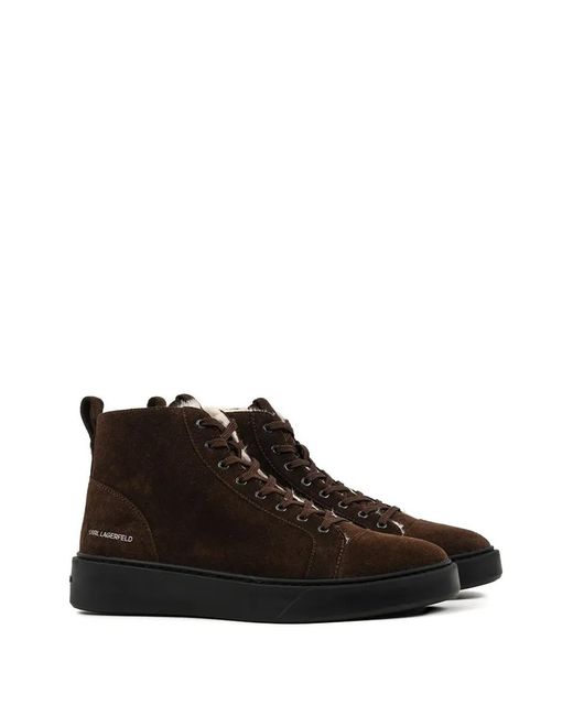 Karl Lagerfeld Brown Flint Ii Lace-Up High-Top Sneakers for men