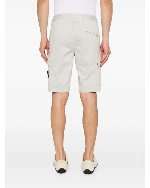 Stone Island White L100018 Organic Cotton Stretch Broken Twill 'Old' Effect Shorts for men