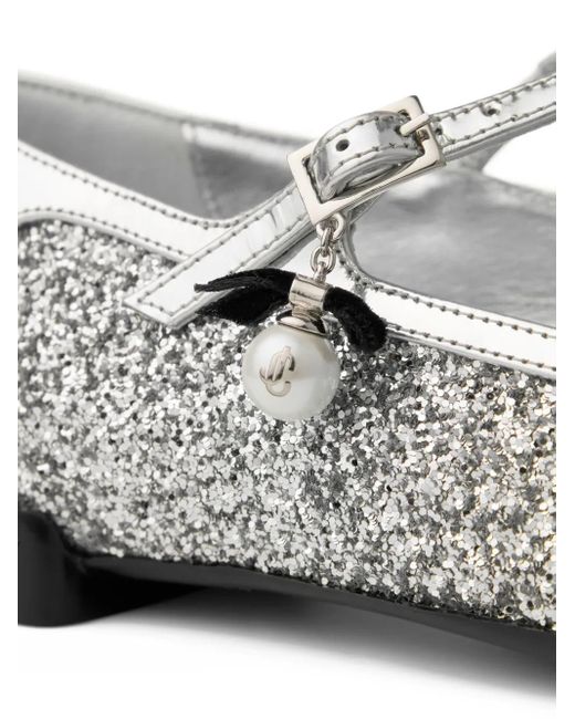 Jimmy Choo White Eleri Glitter-Leather Ballet Flats