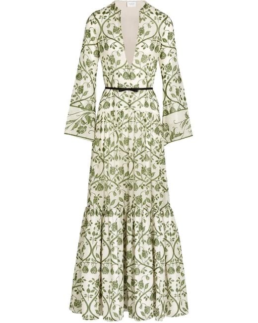 Giambattista Valli Green Floral-Print Kaftan Dress