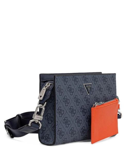 Guess Blue Mliano Logo-Monogram Zip-Around Messenger Bag for men