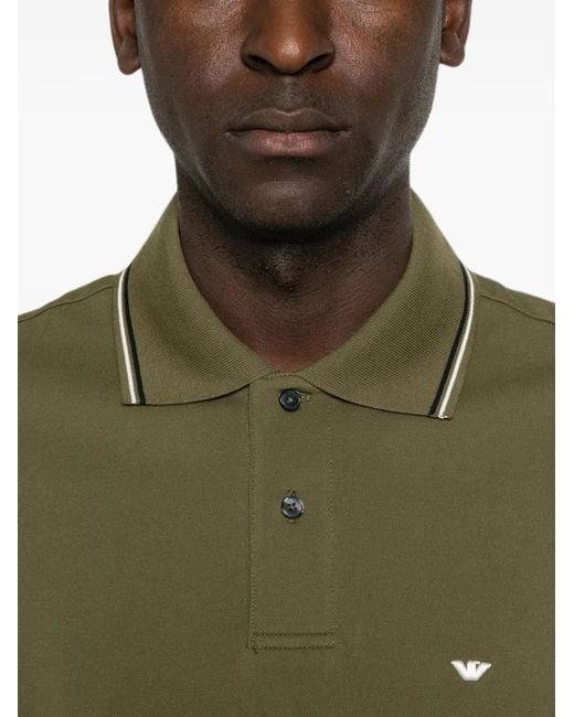 Emporio Armani Green Logo-Embroidered Tipped Polo Shirt for men
