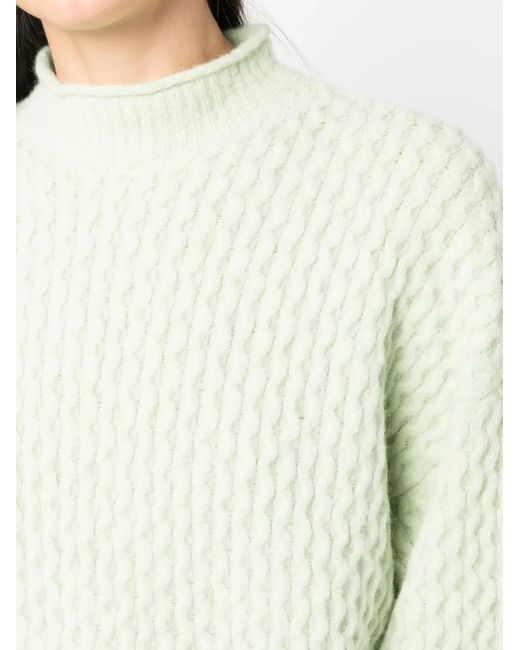 Rus Green Textured-Knit Mock Neck Jumper