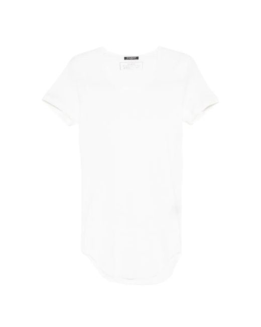 Balmain White Curved-Hem T-Shirt for men