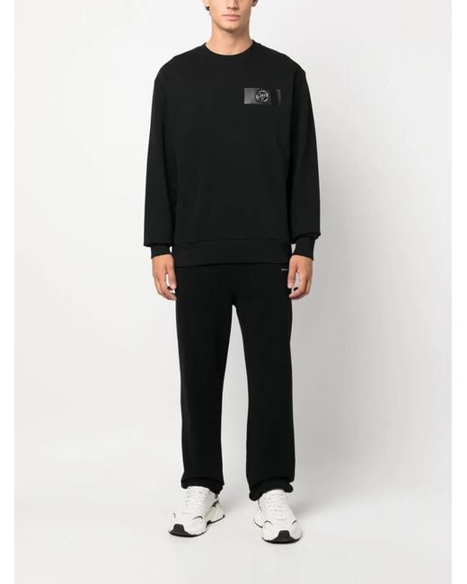 Philipp Plein Black Logo-Patch Cotton Sweatshirt for men
