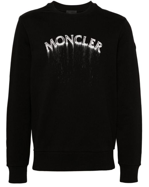 Moncler Black Logo-print Faded-effect Sweatshirt for men