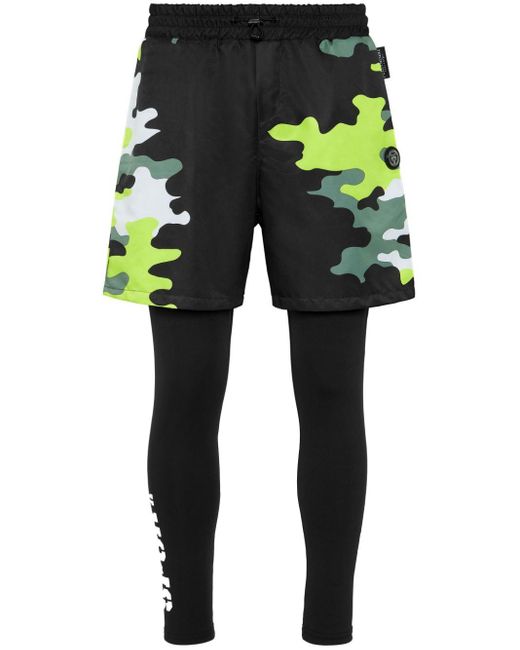 Philipp Plein Green Camouflage Running Trousers for men