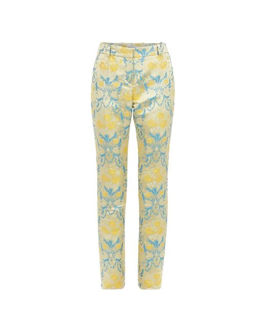 Nina Ricci Yellow Floral-Jacquard Straight-Leg Trousers
