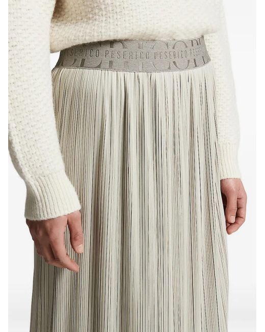 Peserico Natural Pleated Logo-Waistband Skirt