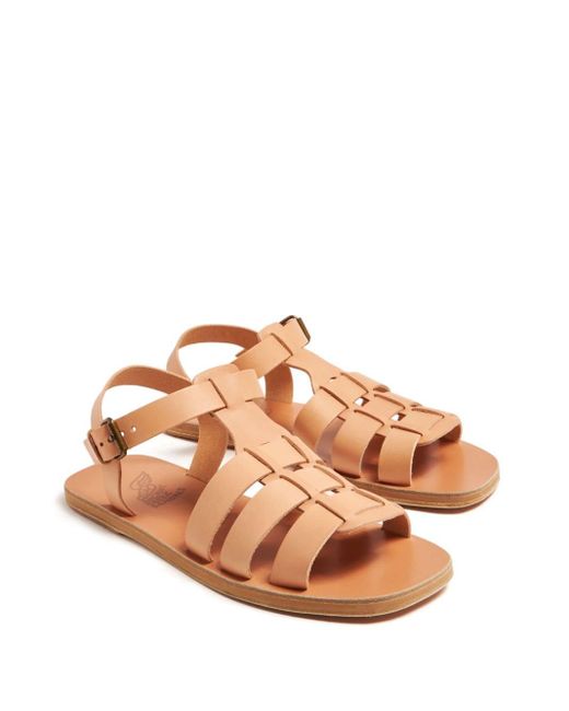 ancient greek sandals brown Flat Leather Sandals