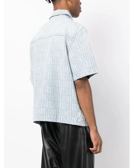 Amiri Blue Jacquard-Logo Denim Shirt for men