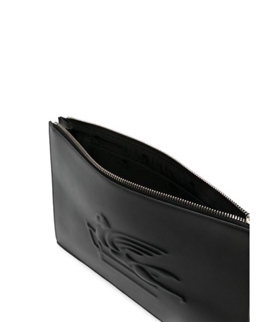 Etro Black Pegaso-motif Leather Clutch Bag for men