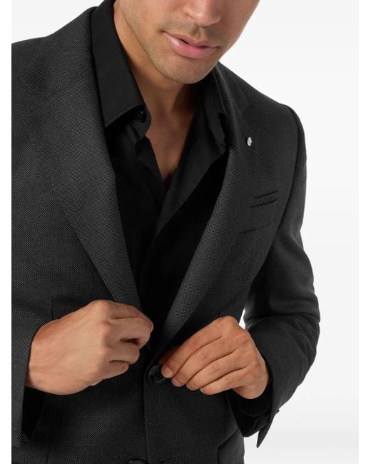 Billionaire Black Embroidered-Detail Buttoned Blazer for men