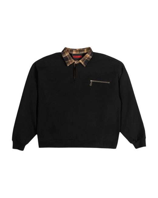 Pleasures Black Zip-Detail Pocket Polo Shirt for men