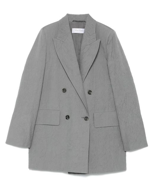 Max Mara Gray Double-Breasted Blazer With Crinkled Texture