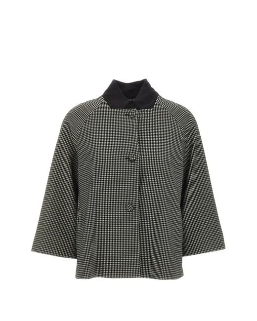 Elena Miro Gray Checked Mandarin-Collar Jacket