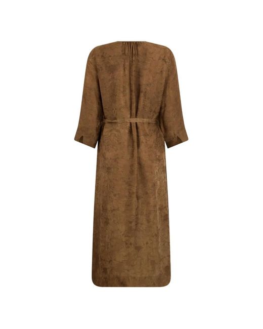 Uma Wang Natural Maxi Damask-Pattern Wrap Dress