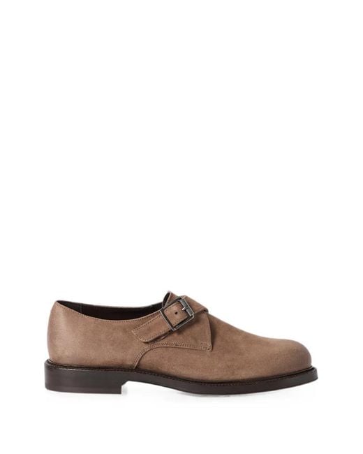 Brunello Cucinelli Brown Suede Monk Strap Derbys for men