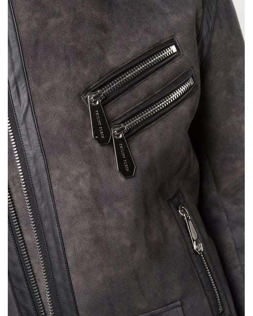Philipp Plein Black Iconic Plein Suede Biker Jacket for men