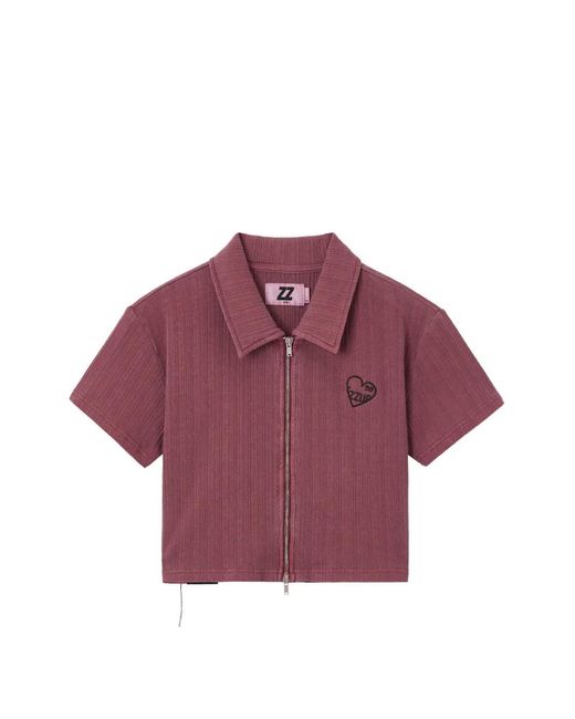 Izzue Purple Zip-Up Cropped Knitted Top