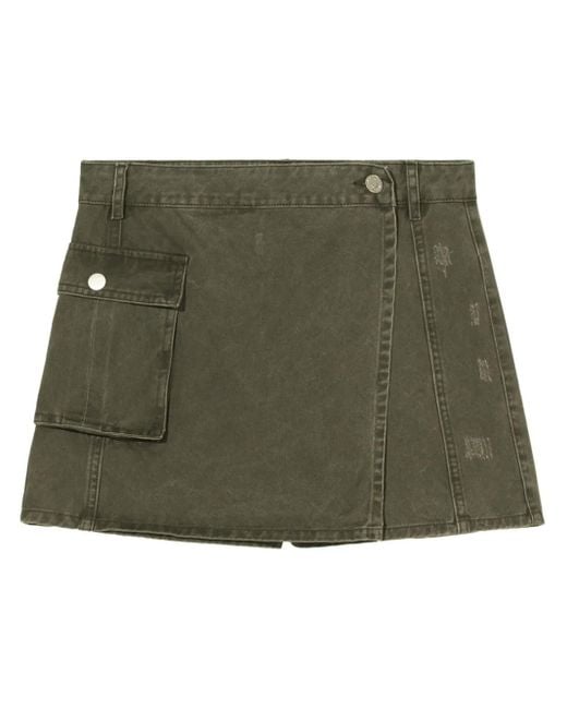 B+ AB Green Distressed-Effect Panelled Shorts