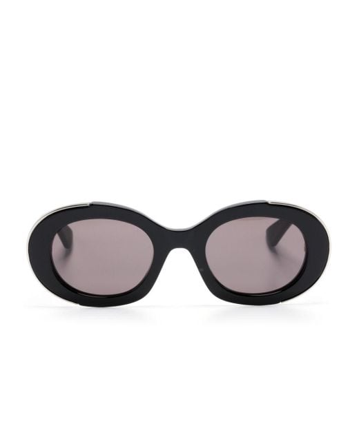Alexander McQueen Black Logo-engraved Oval-frame Sunglasses