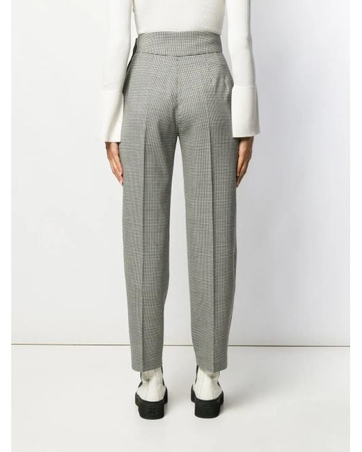 MSGM Gray Micro Houndstooth High-Waisted Trousers