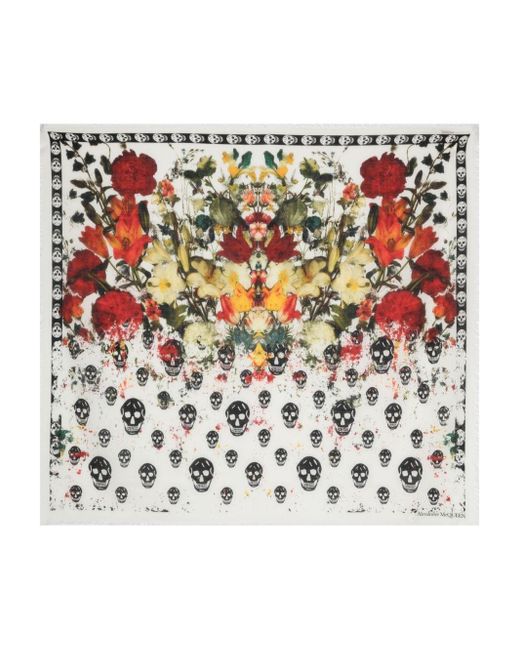 Alexander McQueen Natural Neutral Skull Floral-print Wool Scarf