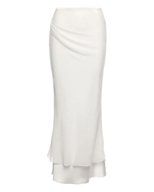 V:PM ATELIER White Sammy Draped Double-Layer Maxi Skirt